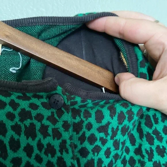 ADRIENNE VITTADINI Vintage Leopard Cardigan Small Green Black Y2K Dark Academia - Picture 9 of 11